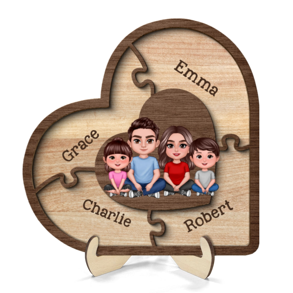 Puzzle Heart Together We Make A Family Personalized 2-Layer Wooden Plaque