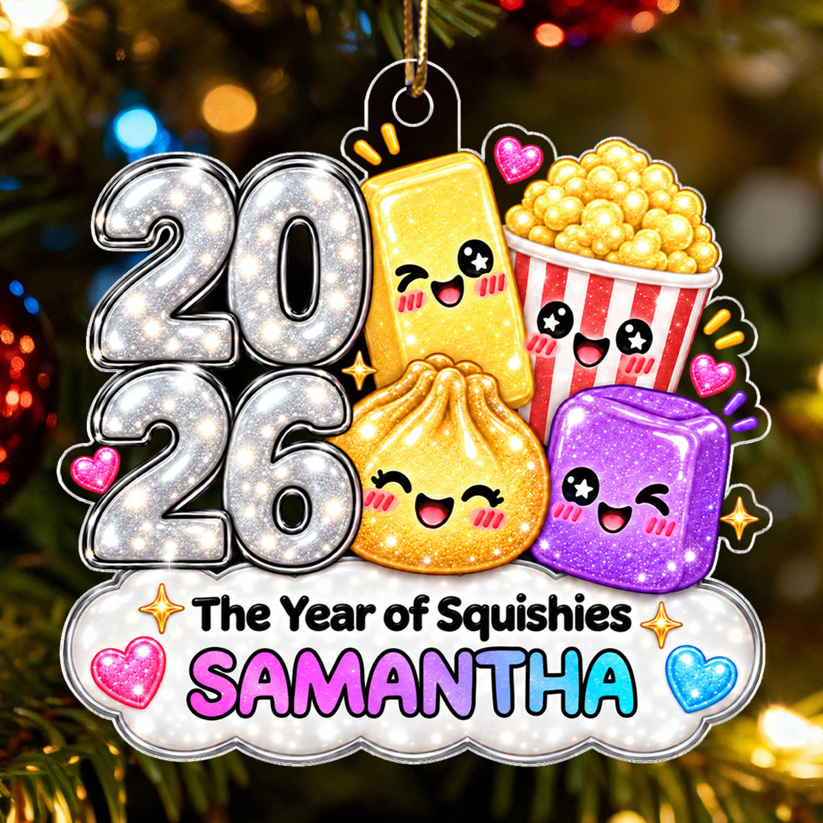 Cute Dim Sum Butter Popcorn Year Of Squishies - Personalized Acrylic Ornament - Christmas Gift, Keepsake For Kids, Teenagers