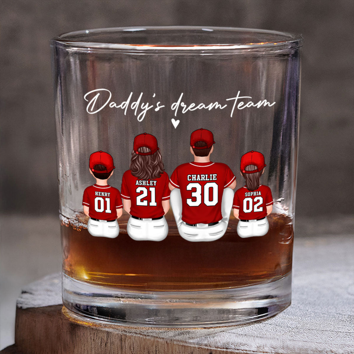 Baseball Daddy's Dream Team Personalized Wine Glass, Father's Day Gift for Dad, Gift for Husband