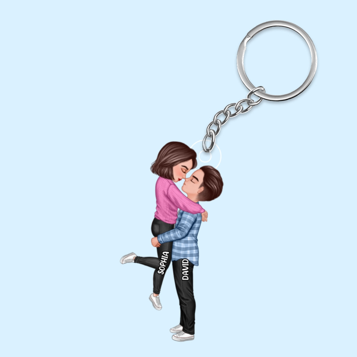 Winter Couple Hugging Kissing Personalized Acrylic Keychain