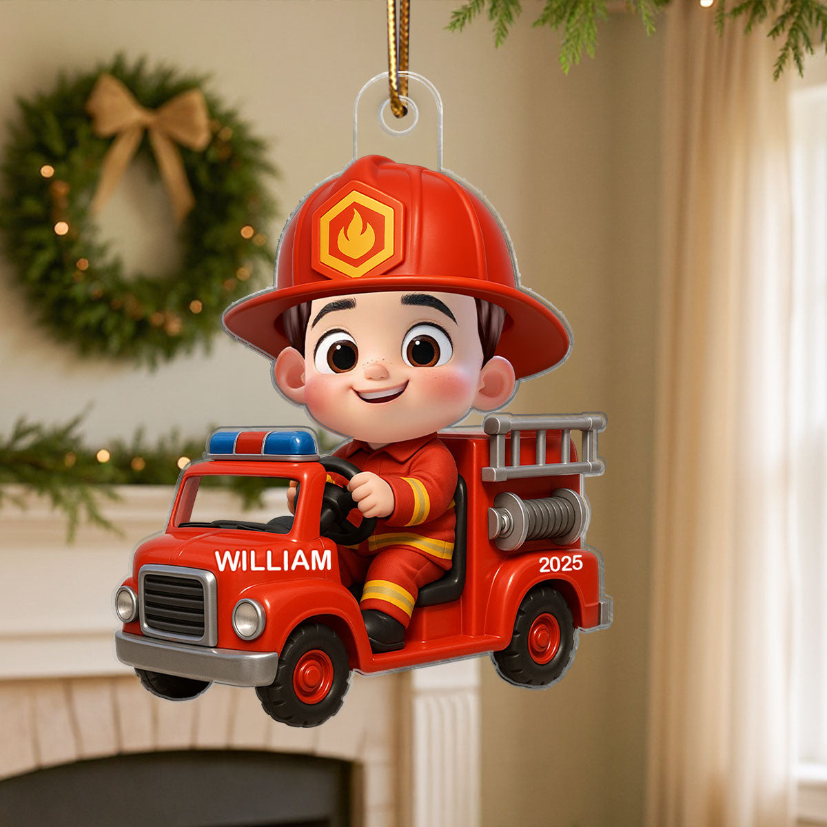 3D Effect Little Kid Boy Dream Job Police Christmas Personalized Acrylic Ornament