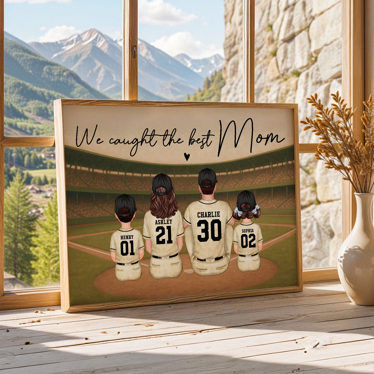 Retro Vintage Baseball Family We Caught The Best Mom - Personalized Poster - Mother's Day Gift For Mom