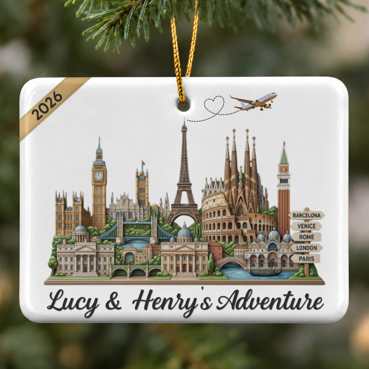 Travel Destinations The Places You've Been Landmarks - Personalized Ceramic Ornament - Traveling Destination Keepsake, Christmas Gift For Traveling Lovers
