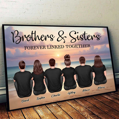 Realistic Beach Landscape Brothers & Sisters Forever Linked Together Personalized Poster| Gift For Siblings, Birthday Gift or Just Because