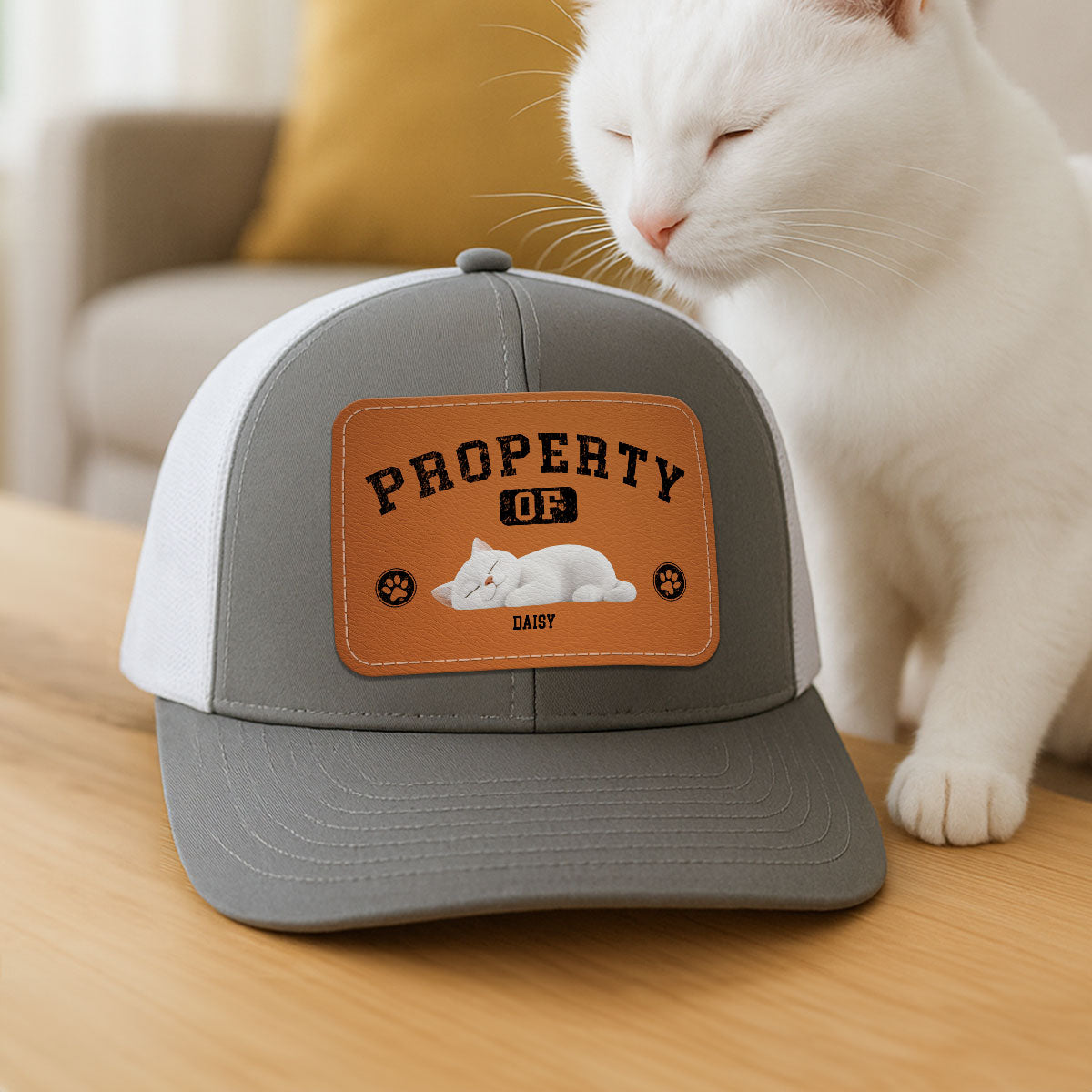 Property Of Cute Sleeping Cats Personalized Leather Patch Hat, Father's Day gift