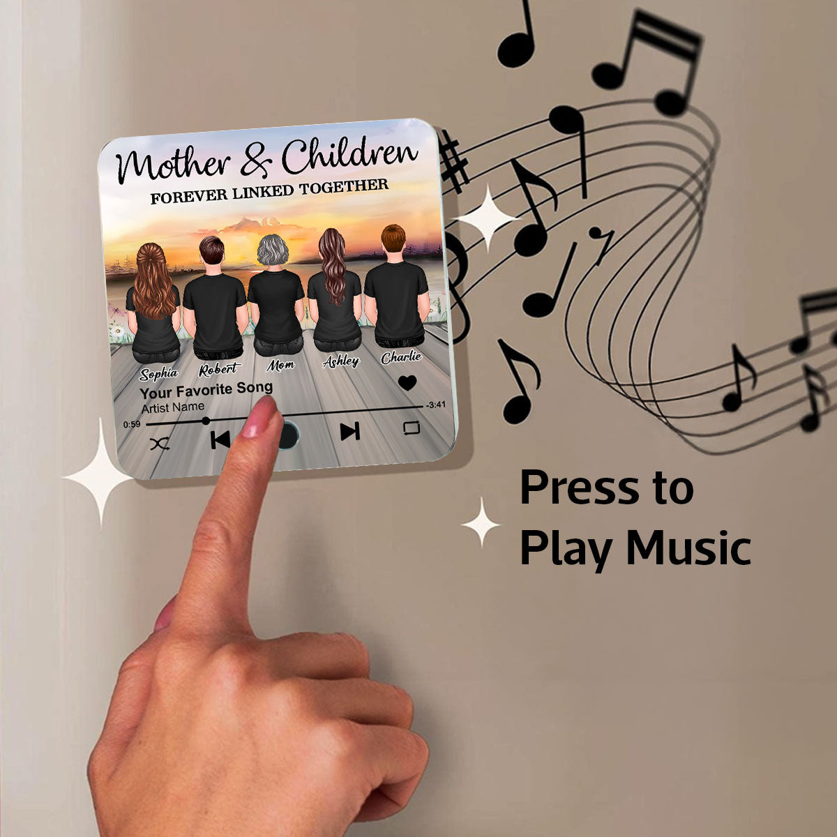 Mother & Daughters Sons Forever Linked Together Personalized Music Fridge Magnet, Heartfelt Gift For Mom