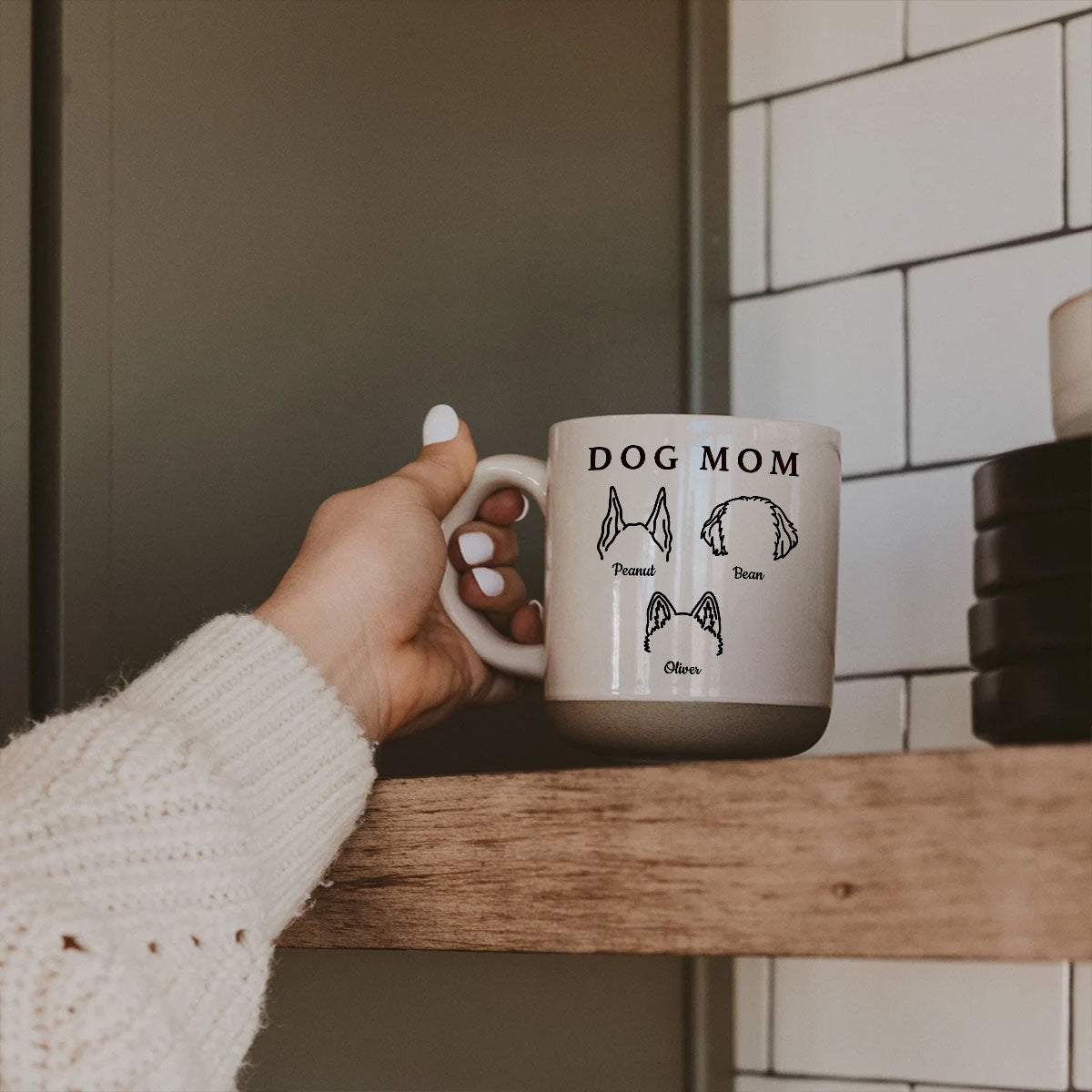 Dog Mom Dog Head Outline Personalized Pottery Mug, Gift for Dog Mom