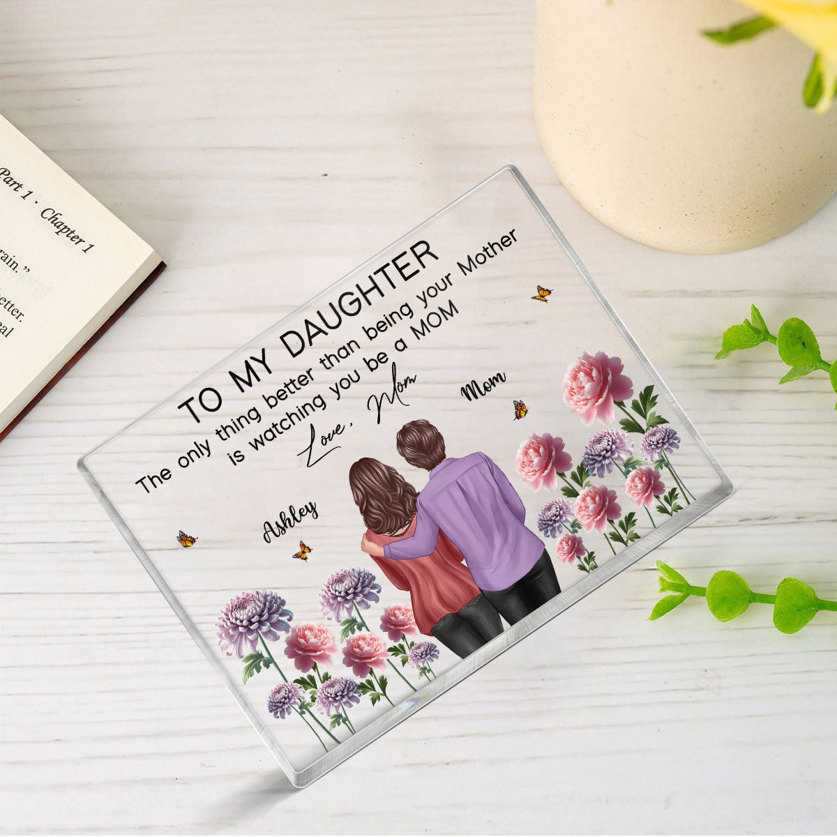 To My Daughter From Mom Happy Mother's Day Birth Flower - Personalized Acrylic Block Plaque - Heartfelt Gift For Daughter