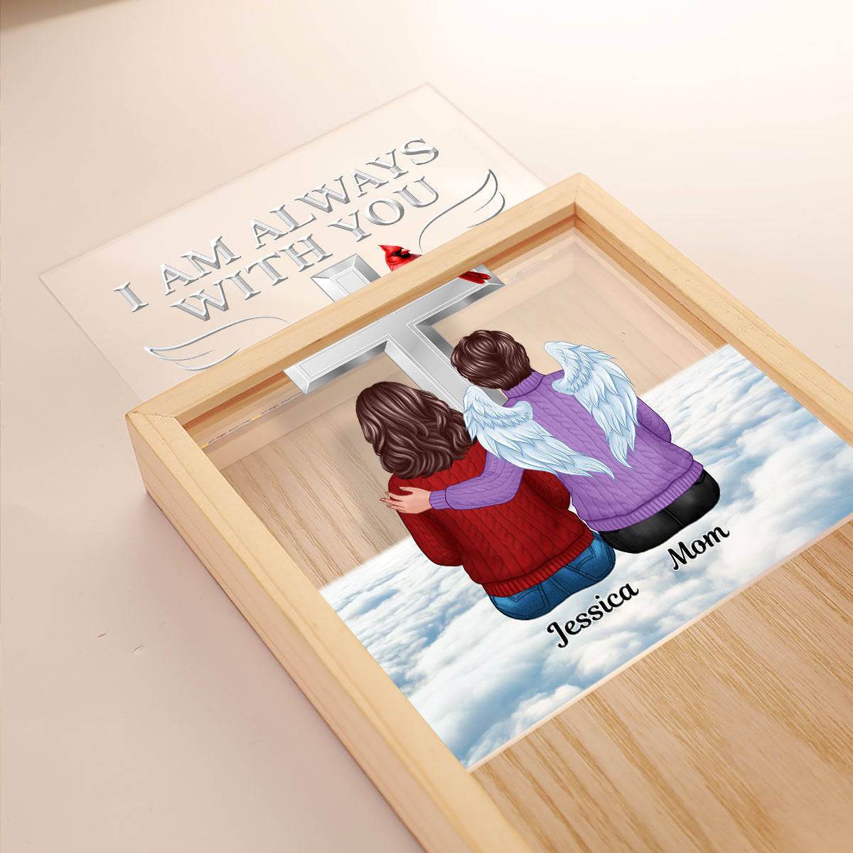 Always With You Family Memorial Cross Cardinal Personalized Frame Light Box