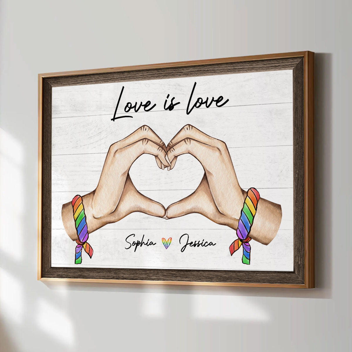 Pride Month LGBT Couple Heart Hands Personalized Poster, Gift For Couple