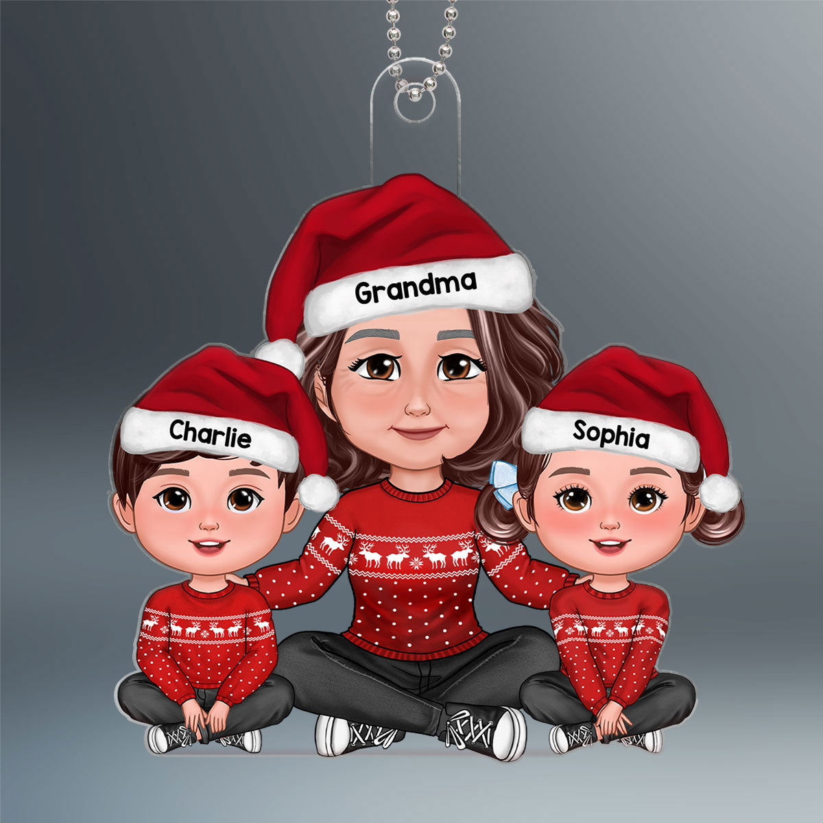 Grandma Grandkids Sitting Embracing Crossed Legs Personalized Acrylic Ornament