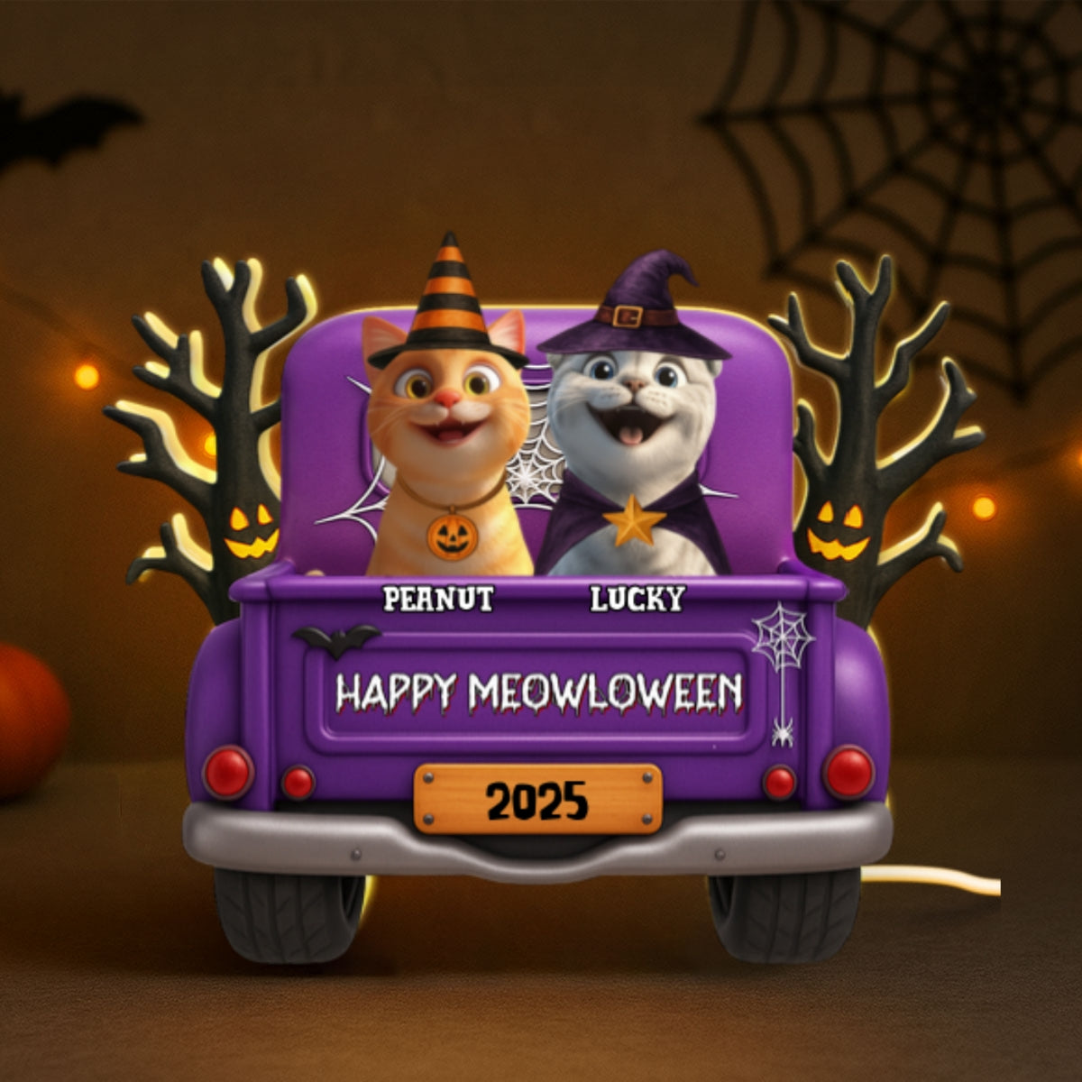 Halloween Cats On Truck Personalized Light Box, Halloween Decoration