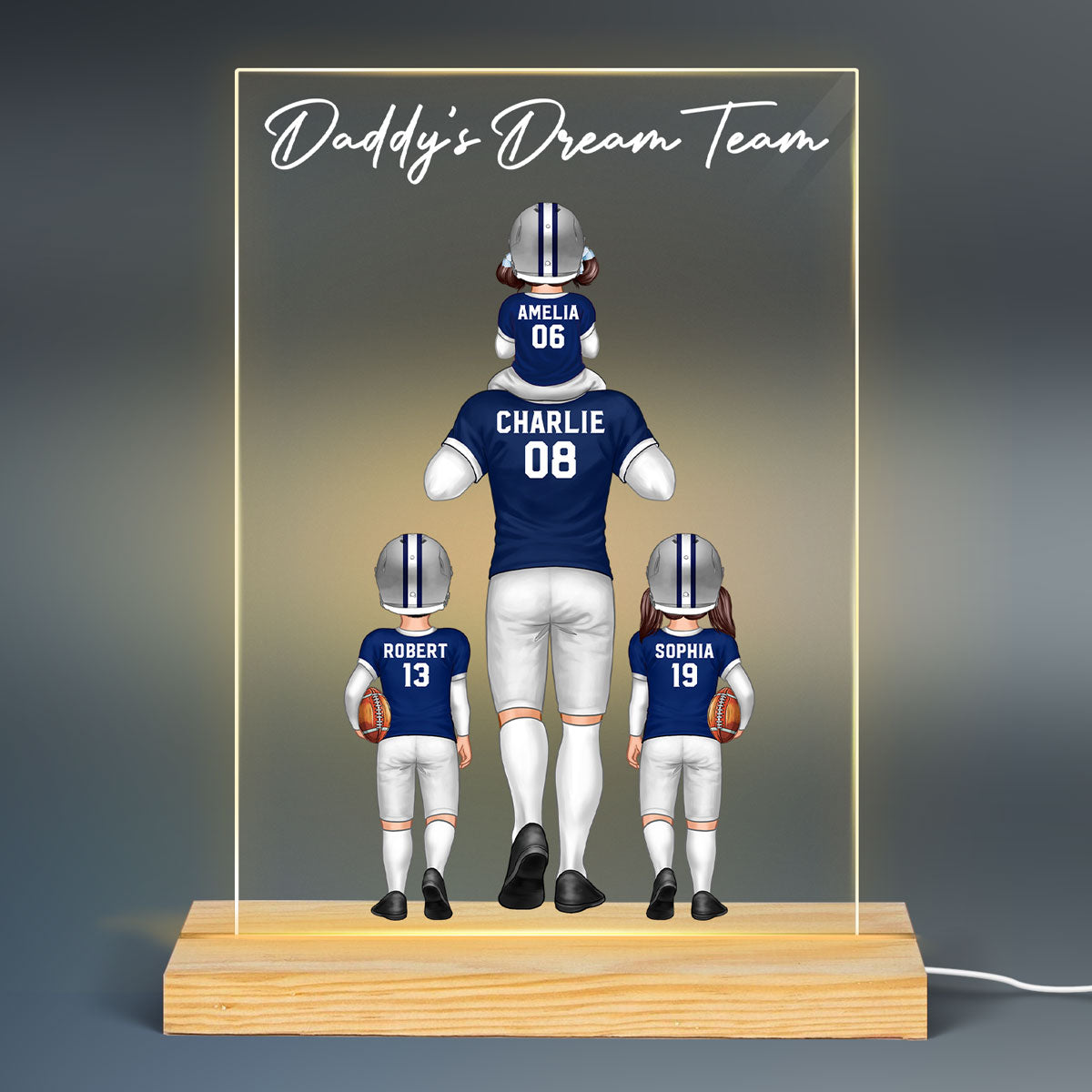 American Football Fan Dad Dream Team Personalized Rectangle Acrylic Warm LED Night Light