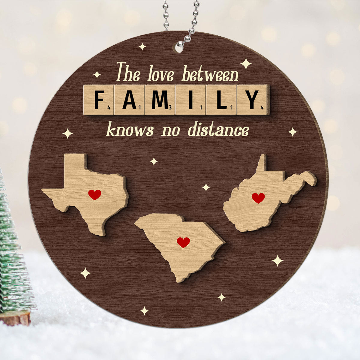 Long Distance Relationship Family Couple Siblings Besties State Map Personalized 2-Layer Wooden Ornament