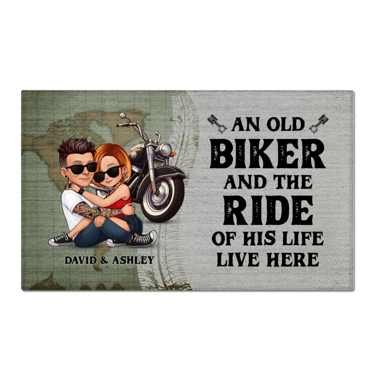 An Old Biker and the Ride of His Life Live Here Personalized Doormat, Custom Motorcycle Gift for Couples