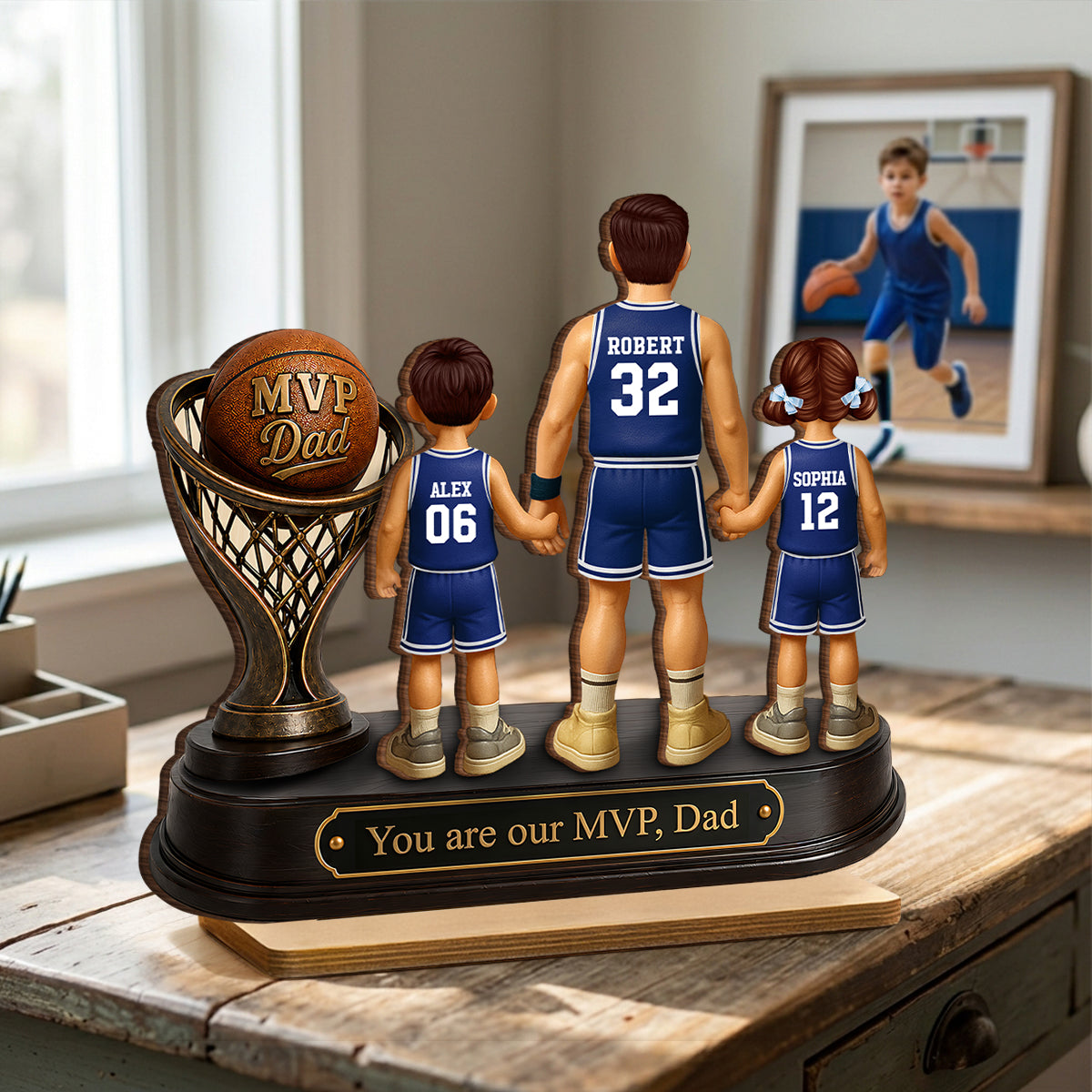 We Scored the Best Dad Basketball Trophy - Personalized 2-Layered Wooden Plaque - Father's Day Gift for Dad, Husband