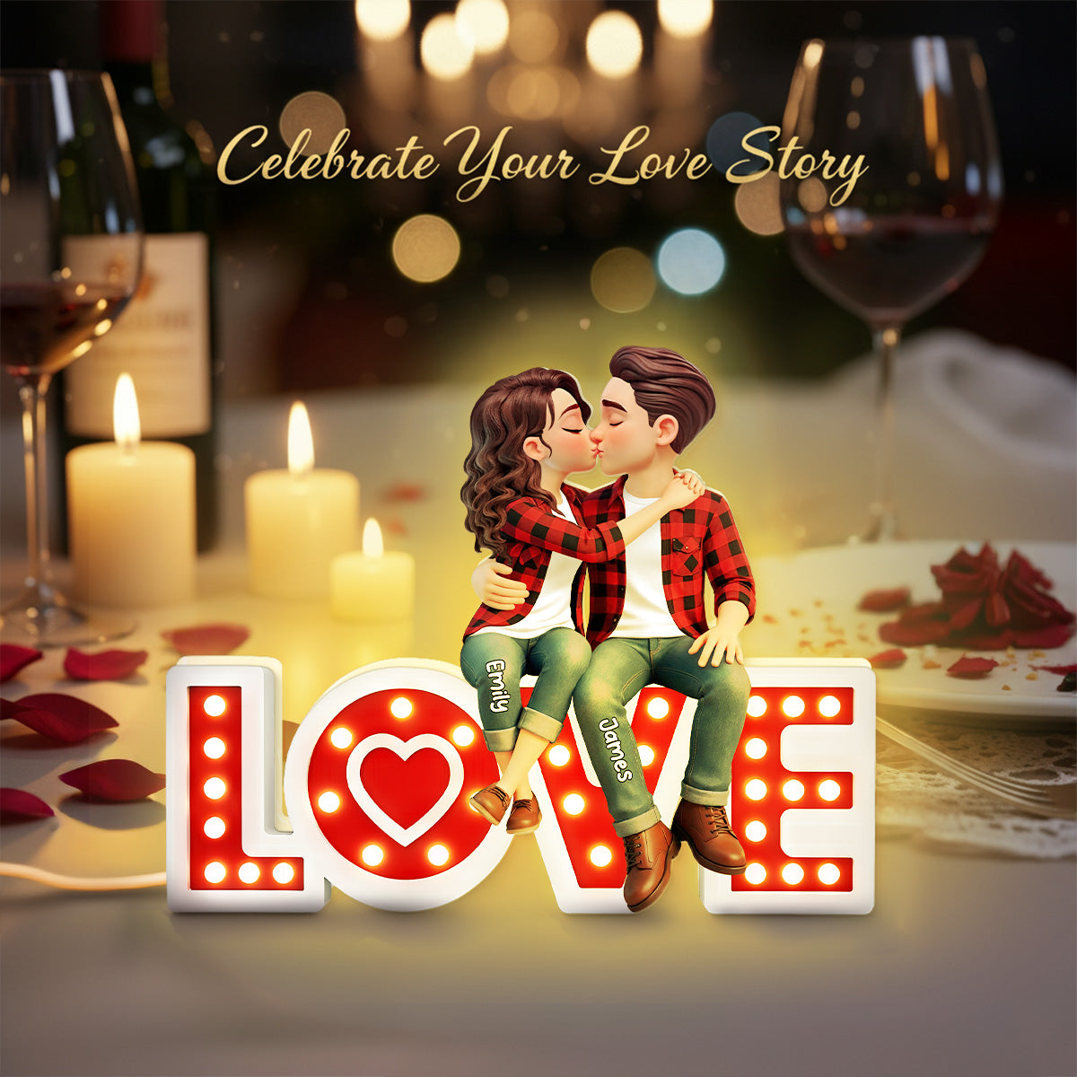 Eternal LOVE Couple Sitting Kissing - Personalized Light Box - Valentine's Day Gift For Couple, For Him, For Her
