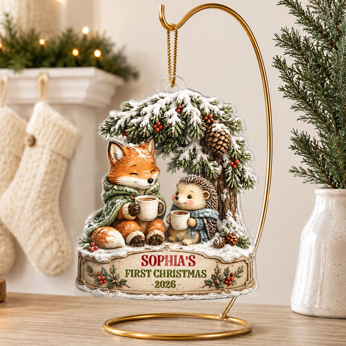 Winter Woodland Baby's First Christmas - Personalized Acrylic Ornament - Christmas Gift for New Mom, New Dad, Newborn