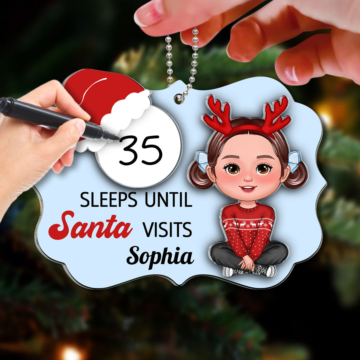 Cute Kid Countdown Sleeps Until Santa Visits Christmas Personalized 2-Layer Acrylic Ornament