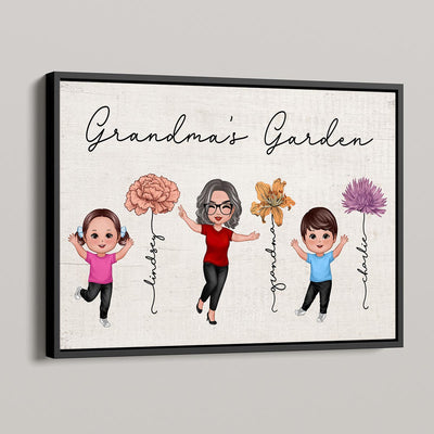 Happy Grandkids Grandma Garden Vintage Birth Month Flowers Mother‘s Day Gift Personalized Horizontal Poster
