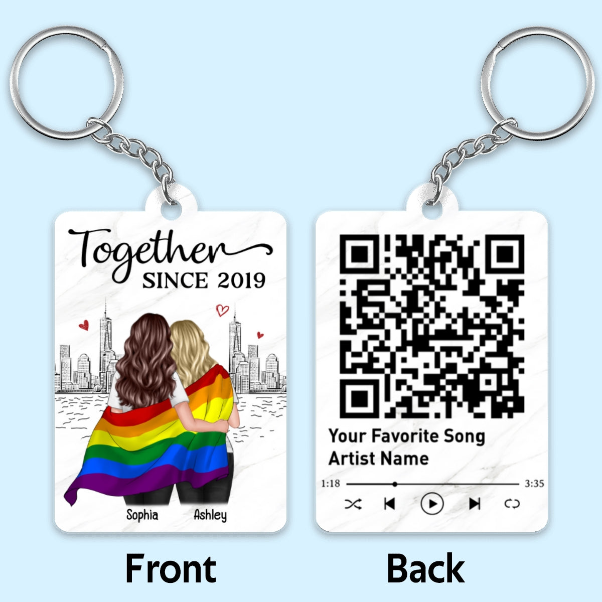 You're My Rainbow LGBT Couple Favorite Song QR Code Personalized Acrylic Keychain