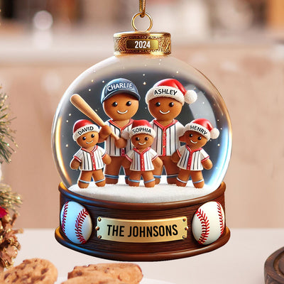 Baseball Gingerbread Family Sport Lover 3D Effect Personalized Acrylic Ornament, Unique 2024 Christmas Gift For Family