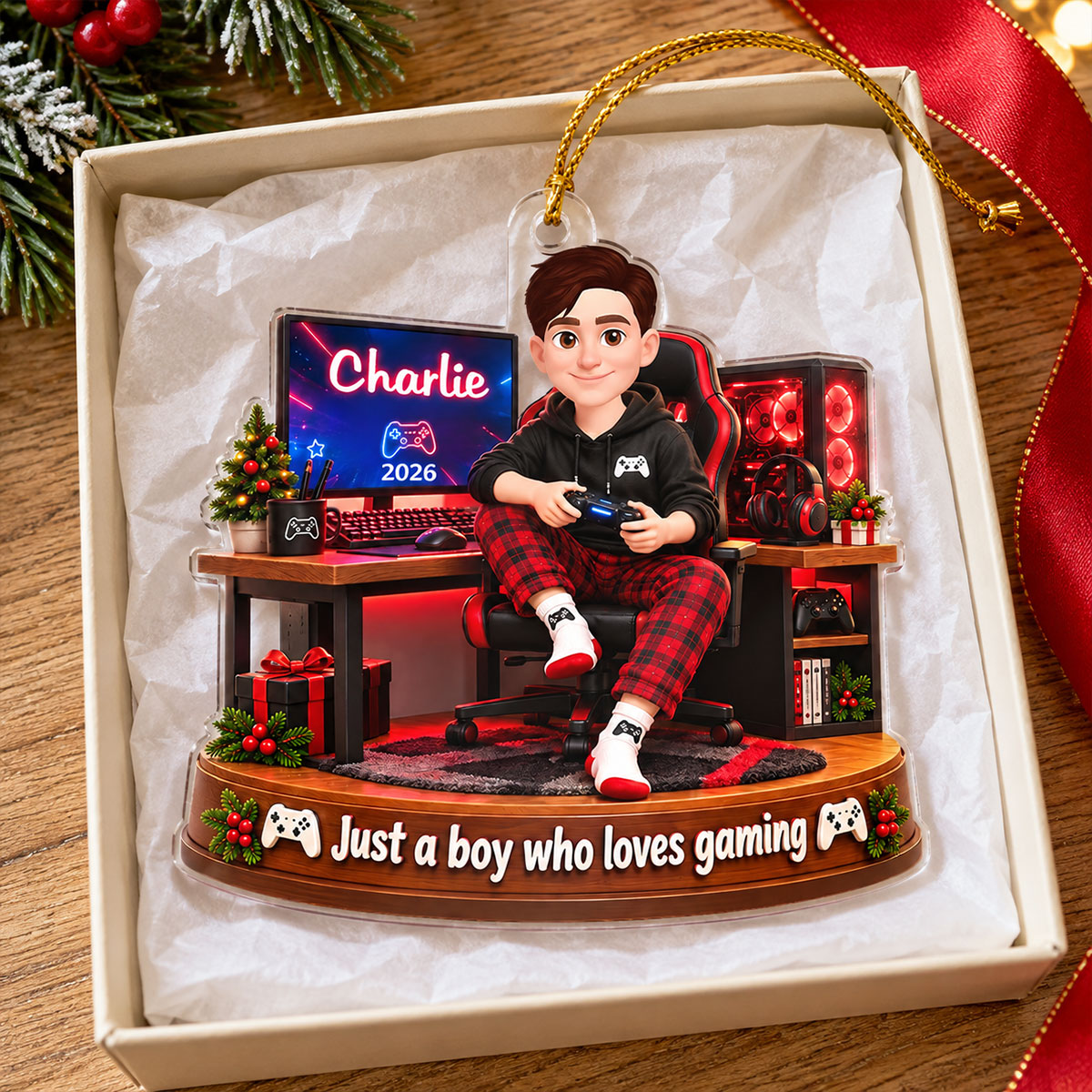 Just a Boy Who Loves Gaming - Personalized Acrylic Ornament - Christmas Gift for Son, Grandson
