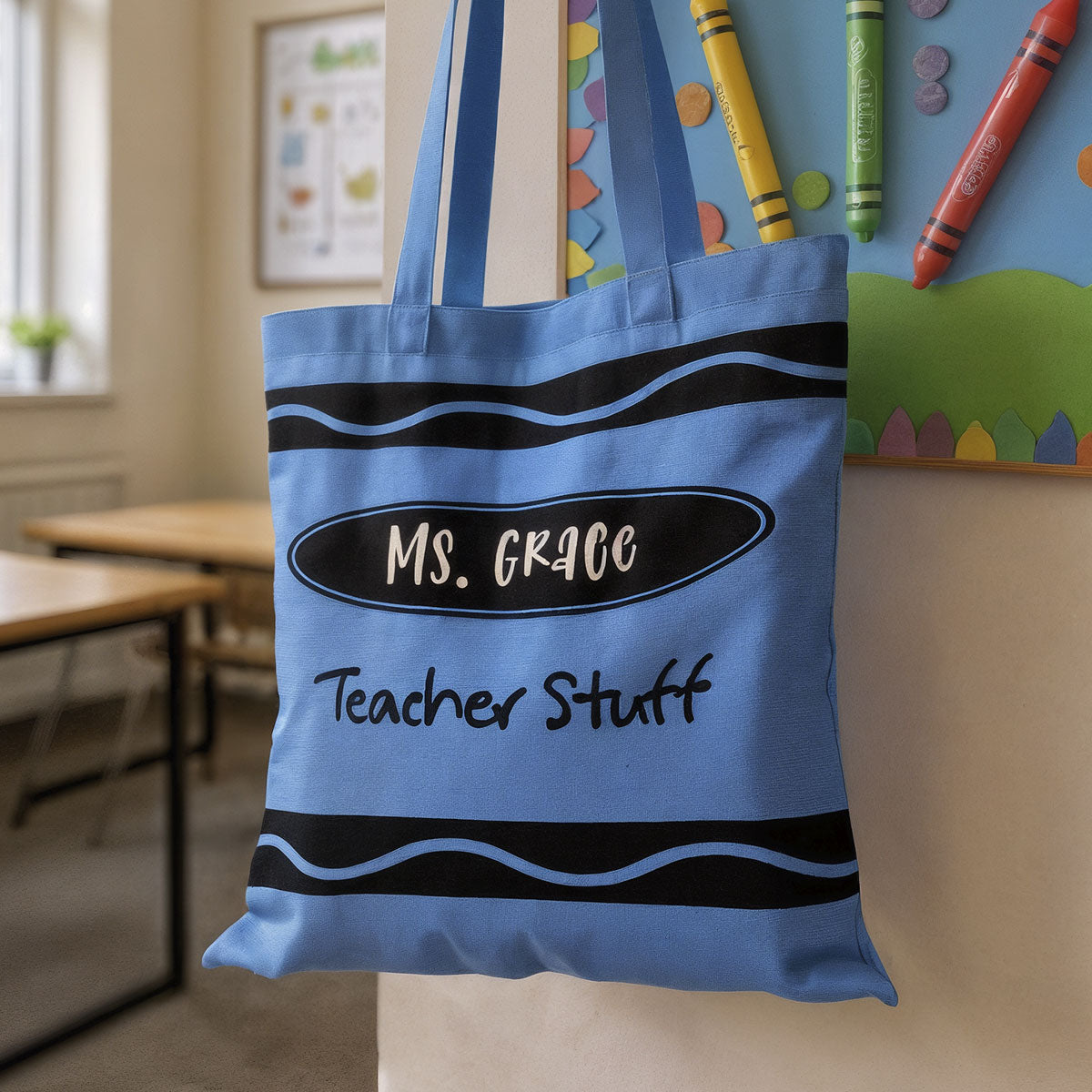 Teacher Crayon Personalized Tote Bag, Back To School Gift For Teacher