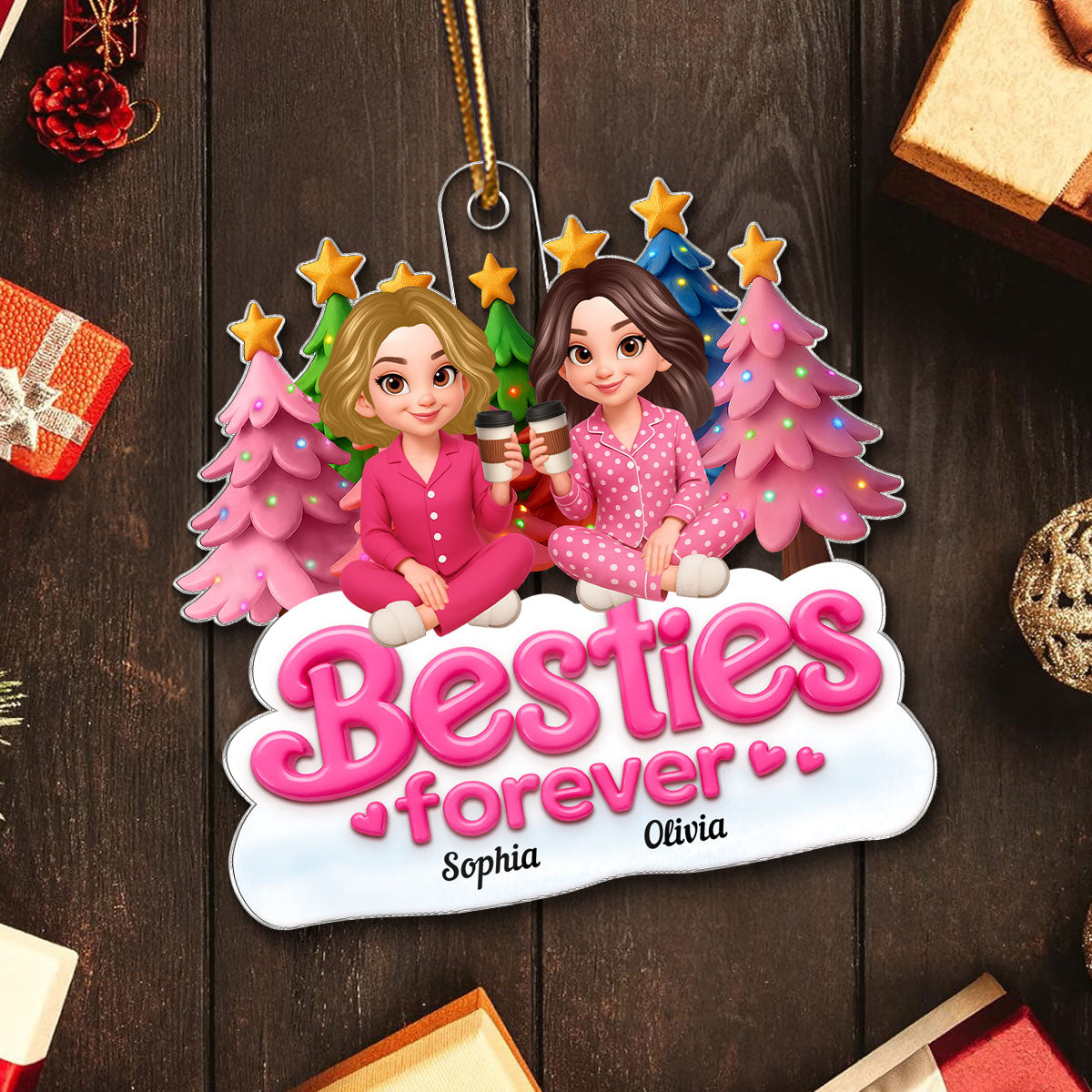 Pink Besties Forever Christmas - Personalized Acrylic Ornament