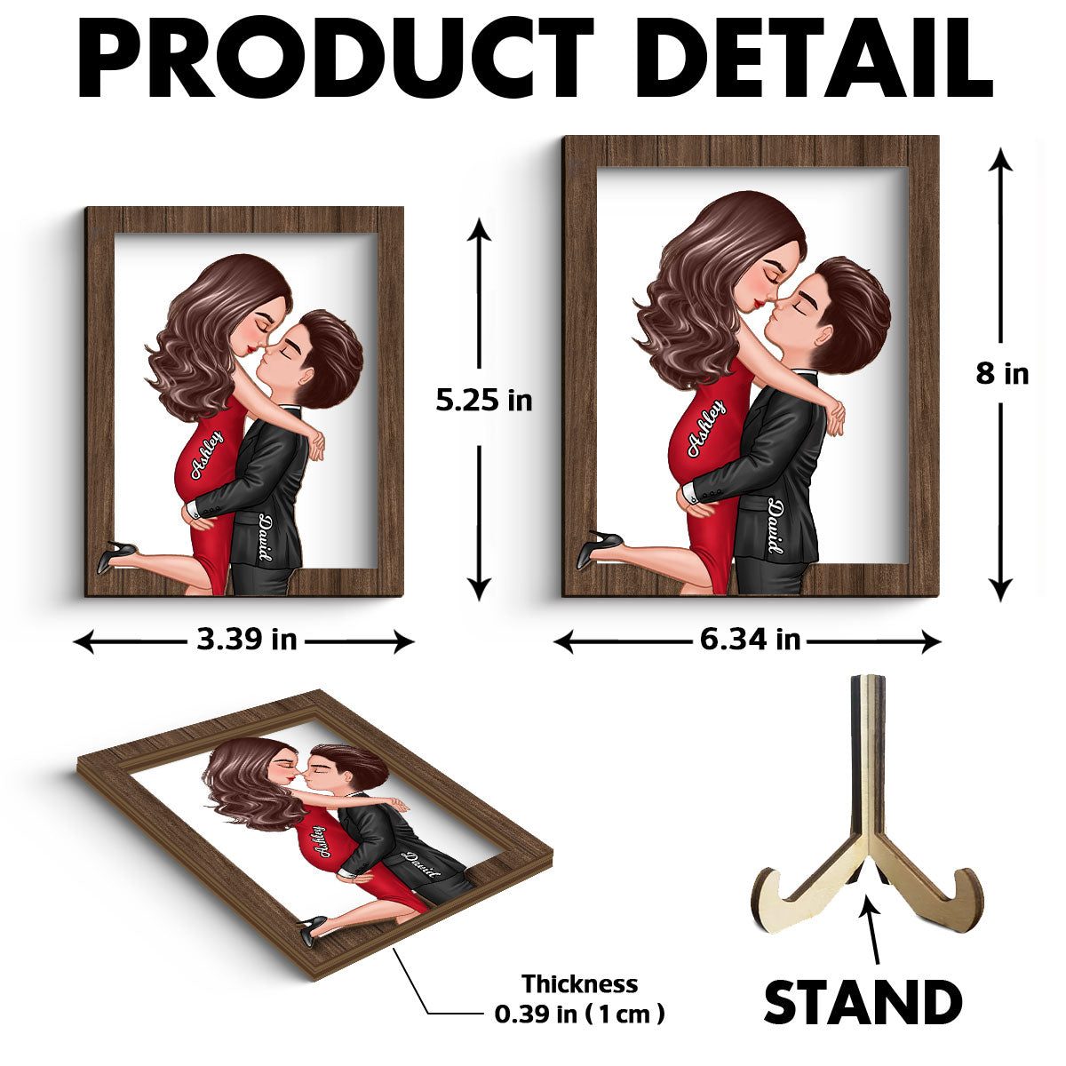 Couple Hugging Kissing Frame Personalized 2-layer Wooden Plaque, Gift For Him, For Her