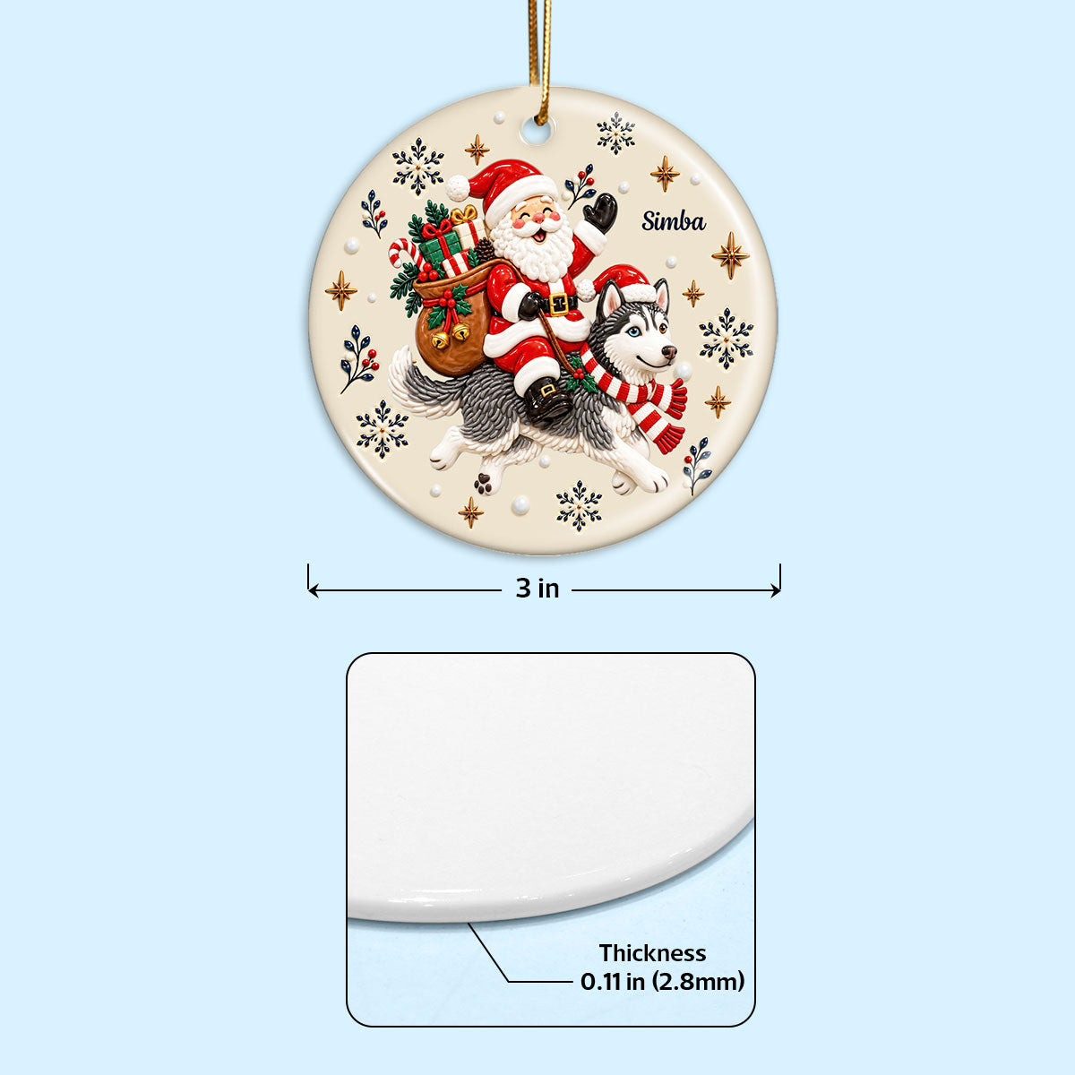 Santa On Dog's Back Upload Pet Photo 2D Flat Printed - Personalized Ceramic Ornament - Christmas Tree Decor For Dog Lover