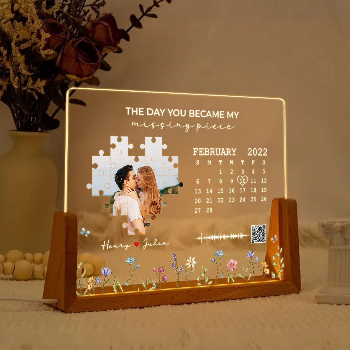 The Day I Found My Missing Piece Personalized Photo Night Light Plaque, Voice Recording Custom Message, Heartfelt Gift for him & for her