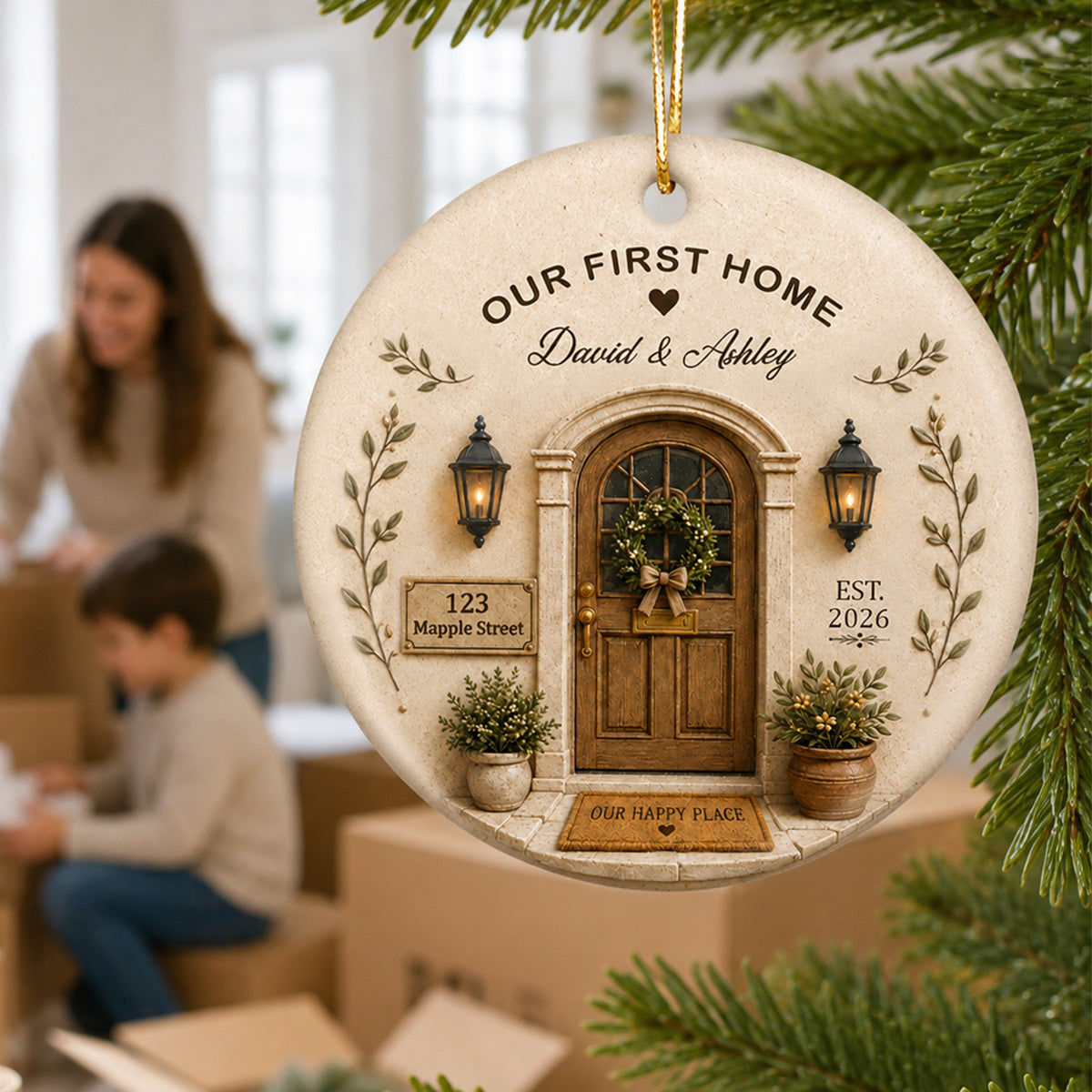 Our First Home 2D Flat - Personalized Ceramic Ornament - Christmas Gift, New Home Ornament