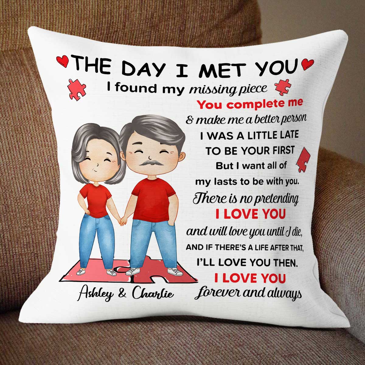 Found My Missing Piece Watercolor Couple Personalized Pillow - Anniversary Gift For Couple - Gift For Him Gift For Her