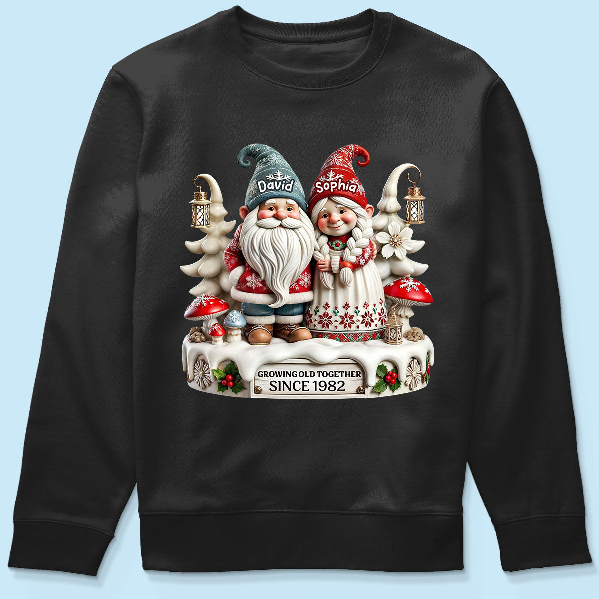 3D Effect Gnome Couple Together Christmas Personalized Shirt, Heartfelt Gift For Couple, For Him, For Her, Husband, Wife