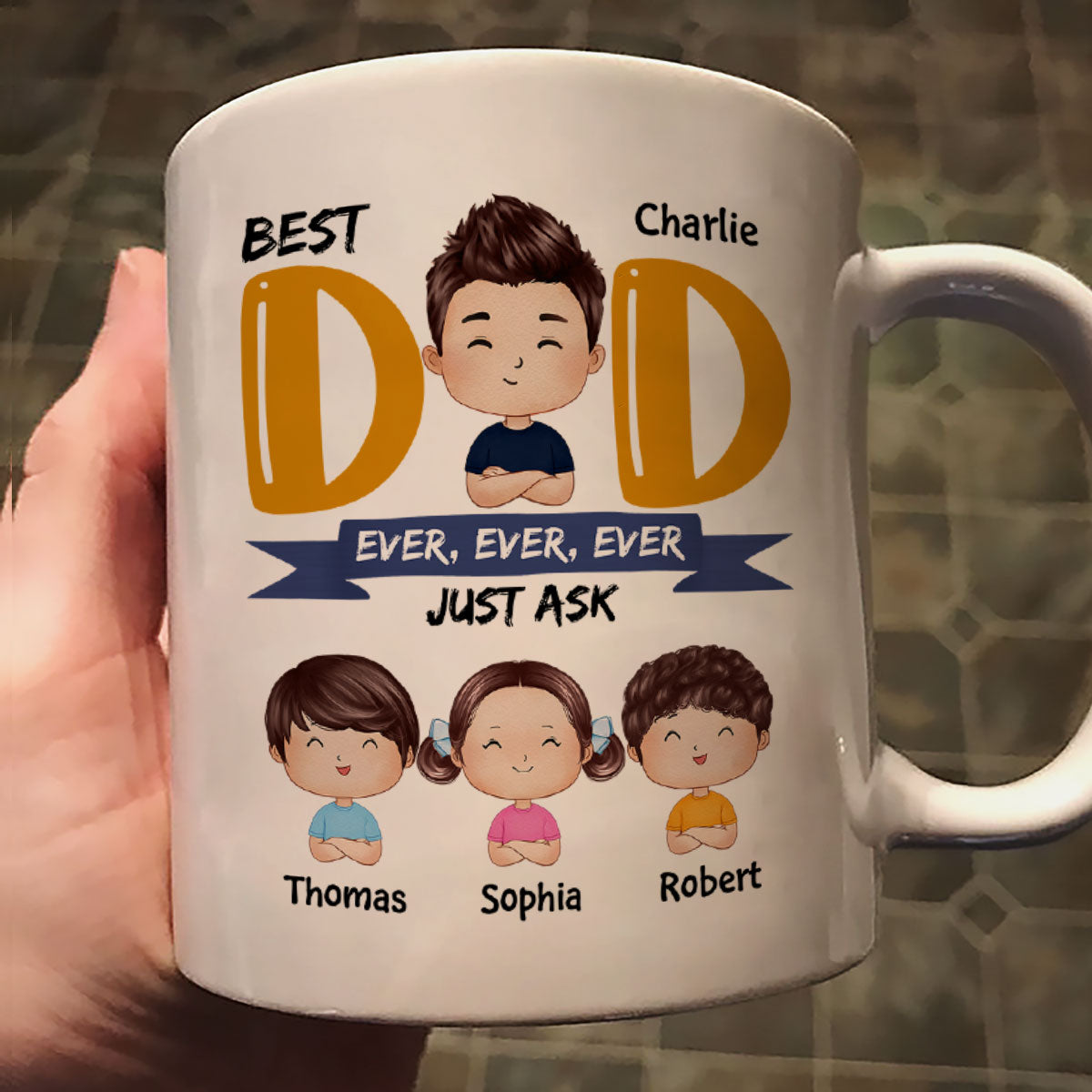 Watercolor Style Dad And Kids Best Dad Ever Just Ask Father‘s Day Gift For Dad Personalized Mug