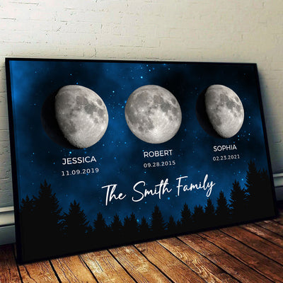 Family Members Custom Birthday Moon Phase Personalized Poster, Birthday Gift, Gift, Father's Day Gift, Anniversary Gift, Wedding Gift, Housewarming Gift