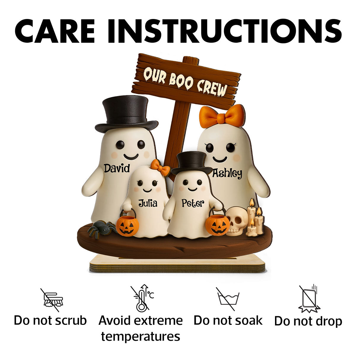 Our Boo Crew Halloween Family 3D Effect Personalized Standing Wooden Plaque
