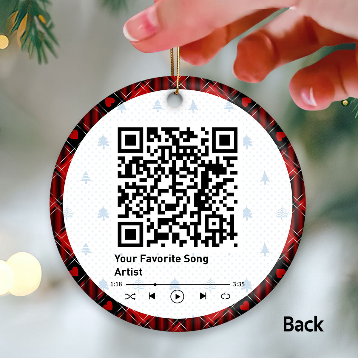 Doll Couple Sitting Annoying Each Other Favorite Song QR Code Personalized Double Sided Circle Ornament