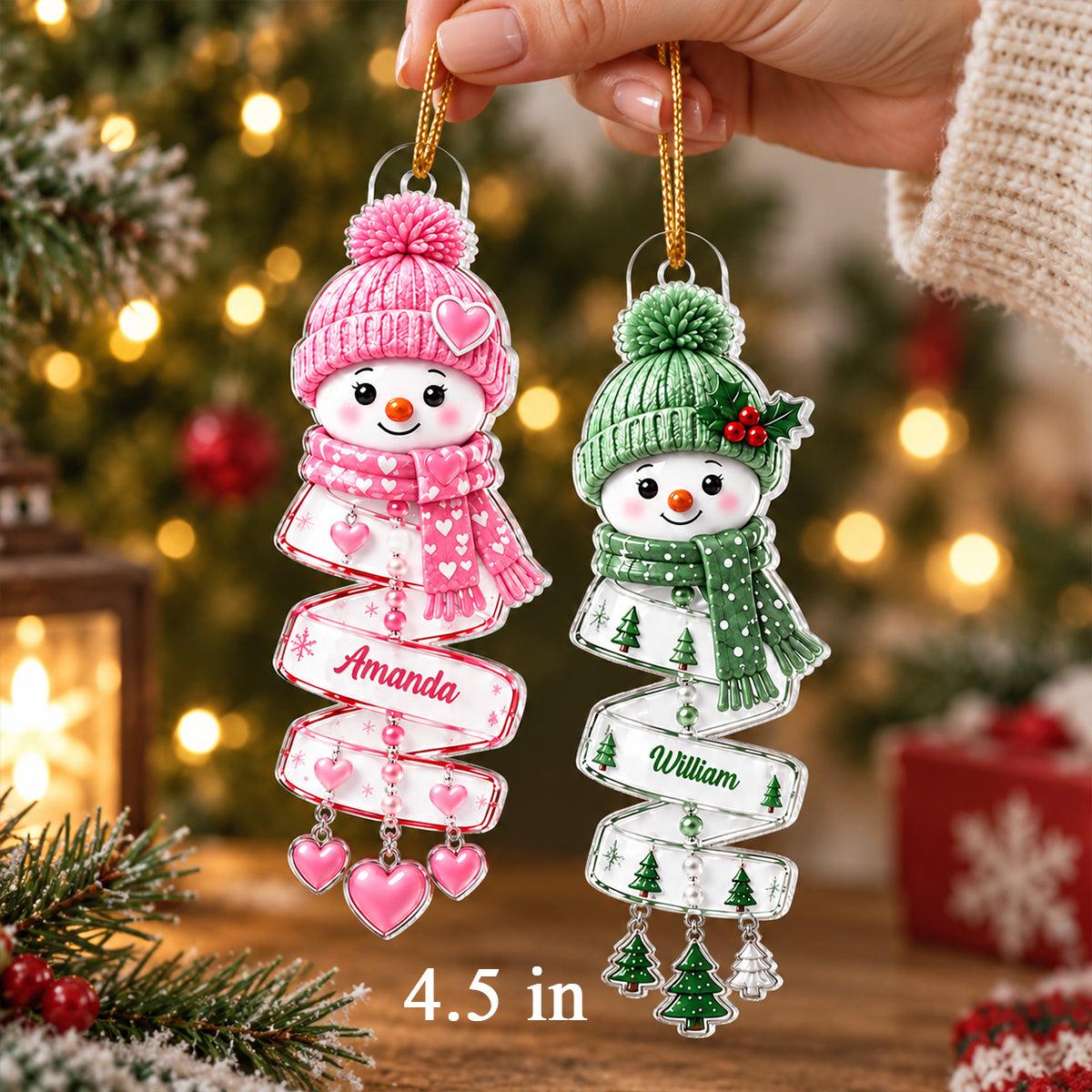 Grandkids Cute Snowman - Personalized Acrylic Ornament - Christmas Tree Decor, Gift for Granddaughter, Grandson