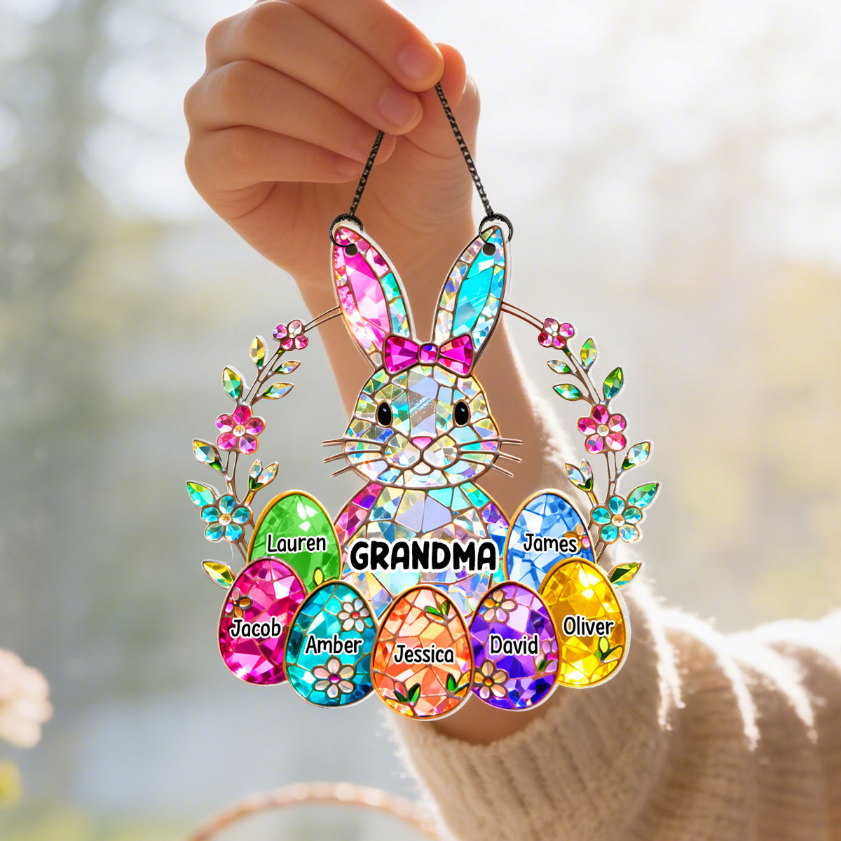 Bunny Grandma Easter Gift - Personalized Acrylic Window Hanging - Easter Gift, Mother's Day Gift for Grandma, Mom, Wife