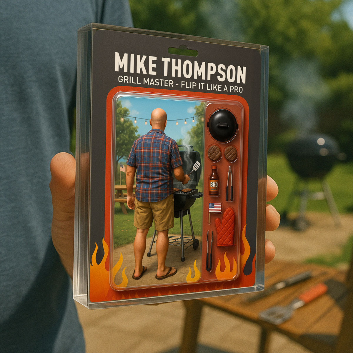 Grilling Master Dad Grandpa Man Realistic Figure Style Personalized Acrylic Block Plaque