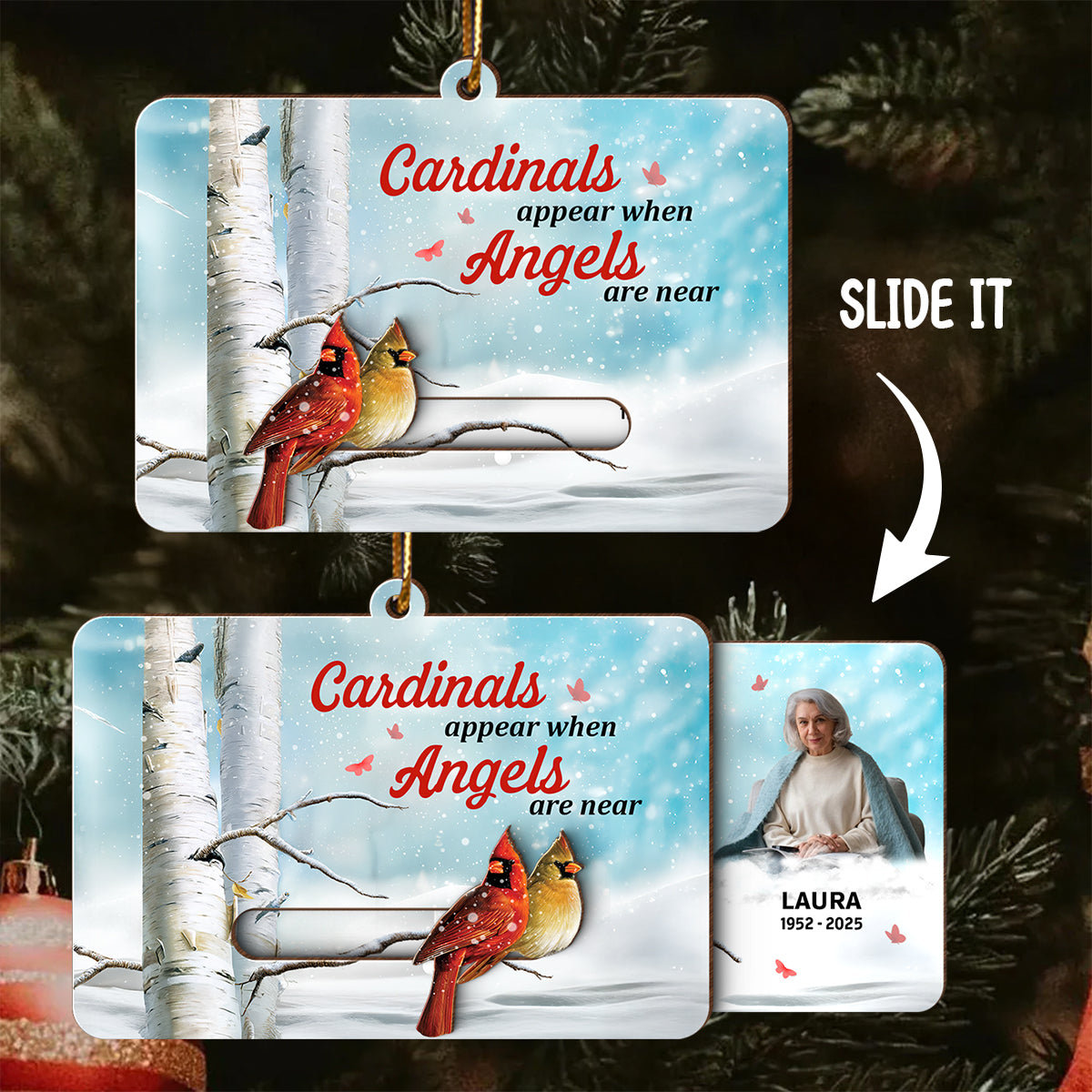 Cardinals Appear When Angels Are Near Custom Photo - Personalized Slider Ornament - Memorial Remembrance Keepsake