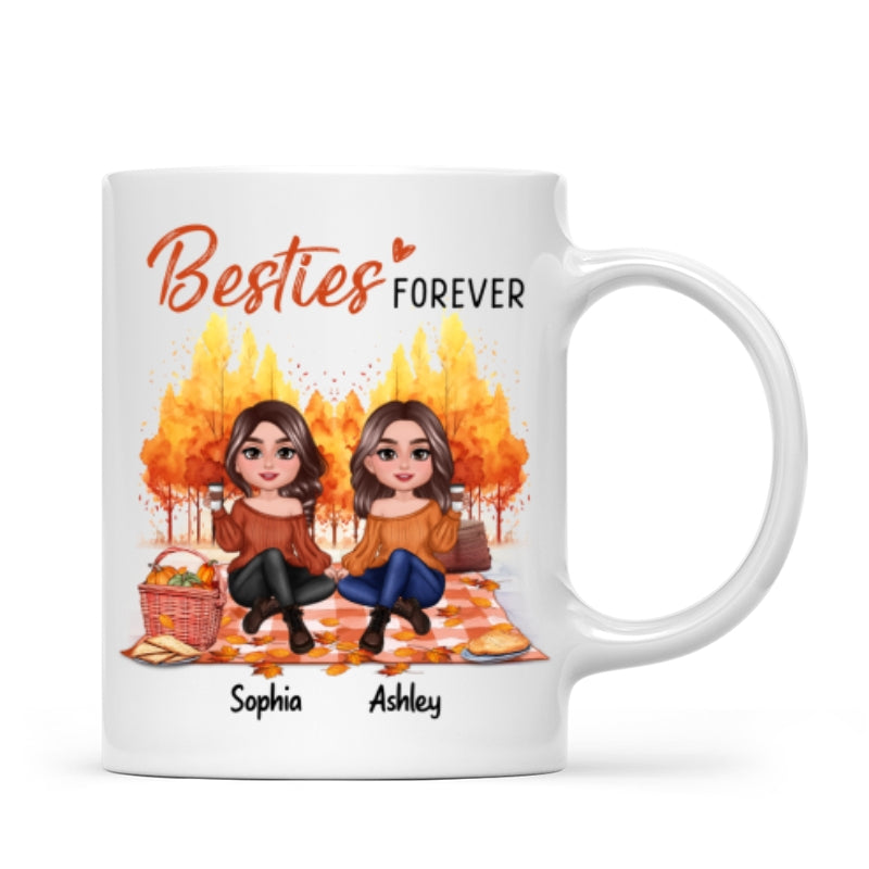 Fall Season Besties Best Friends Pretty Women Picnic Autumn Themed Personalized Mug