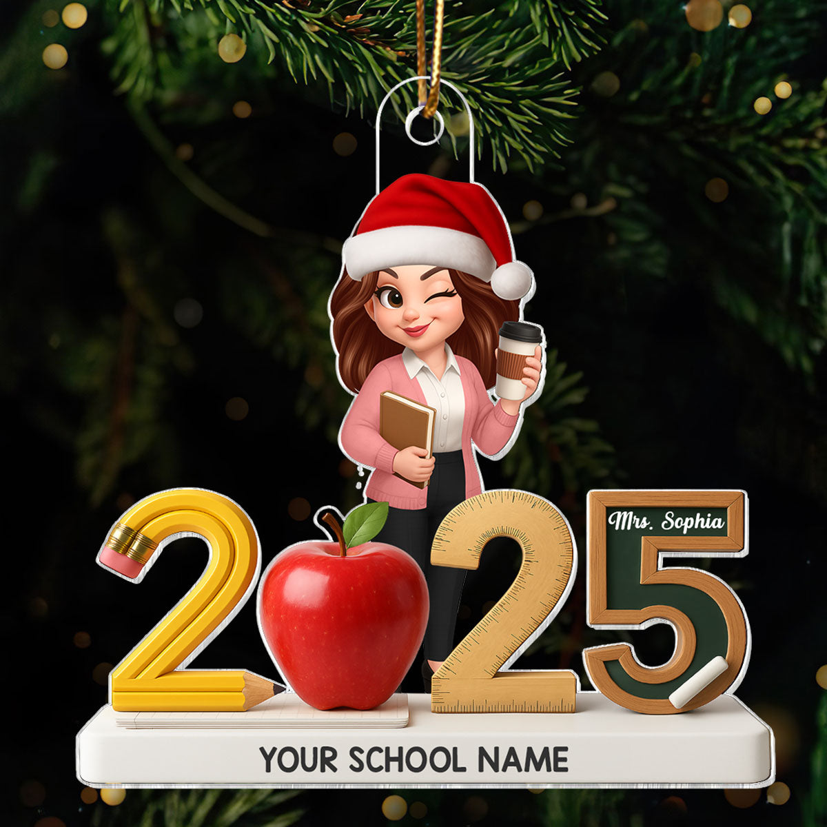 3D Effect Christmas Teacher Things - Personalized Acrylic Ornament - Gift For Teachers