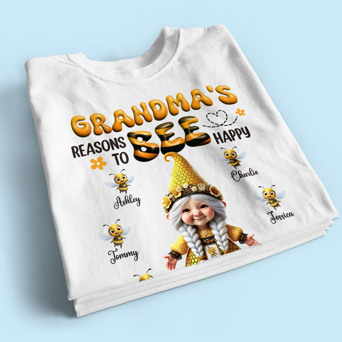 Gnome Grandma Reason To Bee Happy Personalized Shirt, Gift For Grandma
