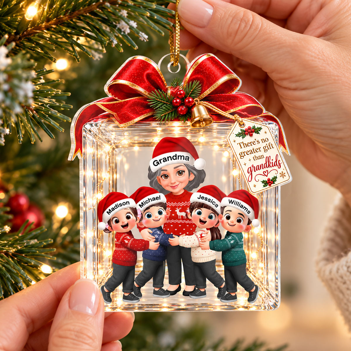 No Greater Gift Than Grandkids 2D Flat - Personalized Acrylic Ornament - Christmas Gift for Grandma