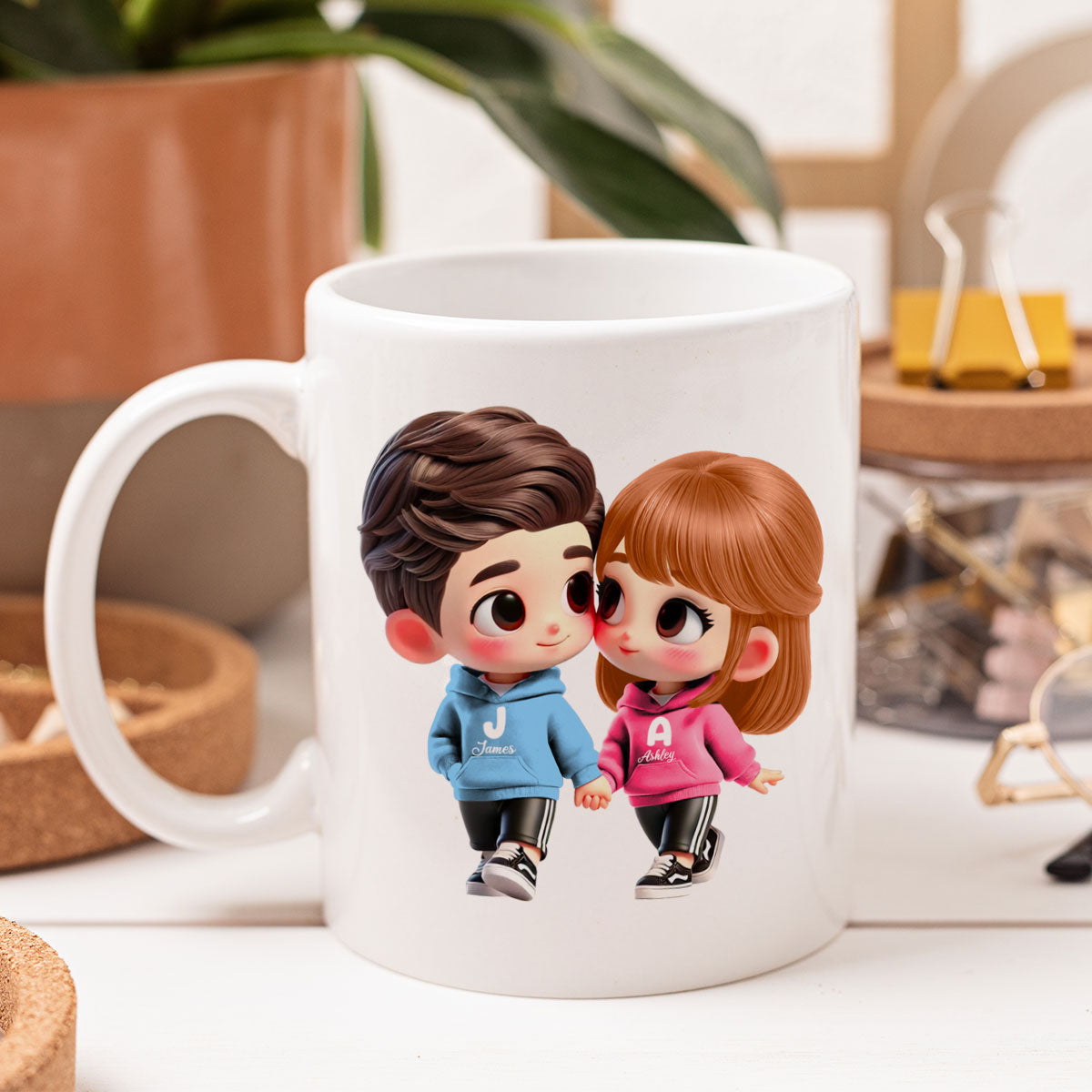 3D Effect Cute Cartoon Couple Holding Hands Personalized Mug, Anniversary &  Gift for him, Gift for her