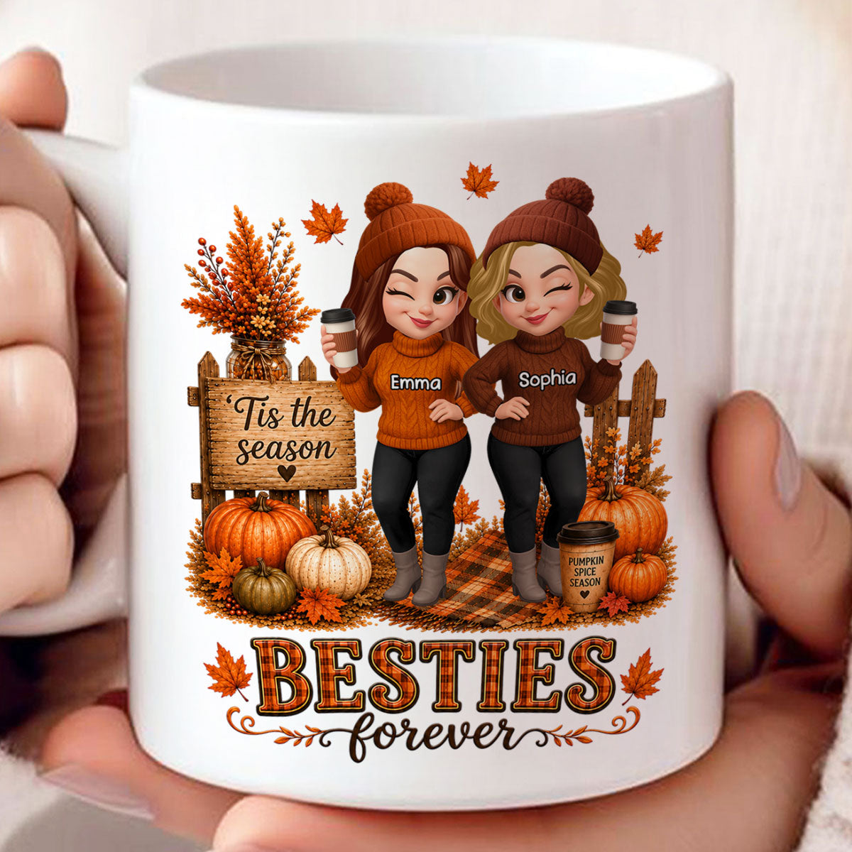 Fall Season Besties Forever - Personalized Mug - Fall Gift for Best Friends