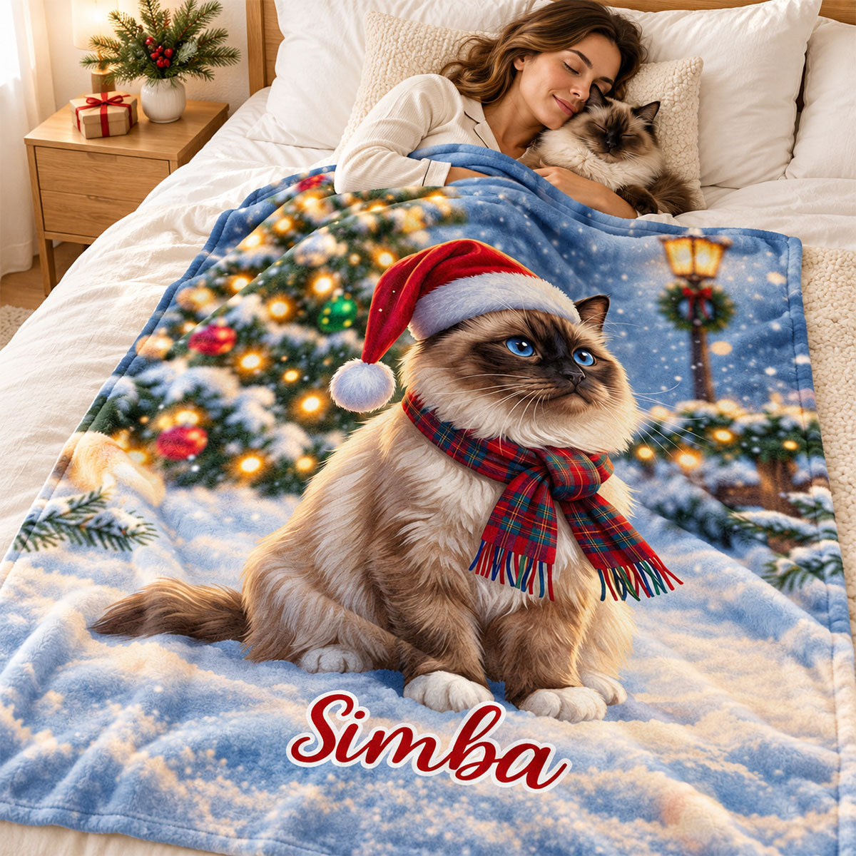 Winter Christmas Dog Cat Photo Upload - Personalized Blanket - Holiday Gift For Dog Lovers, Cat Lovers